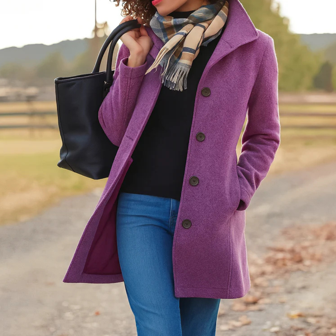 Helga | Women’s Classic Winter Coat with Front Button Closure
